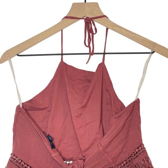 American Eagle Halter Crop Top Women's Size Small Rust Red Tie Back Crochet - Picture 5 of 8